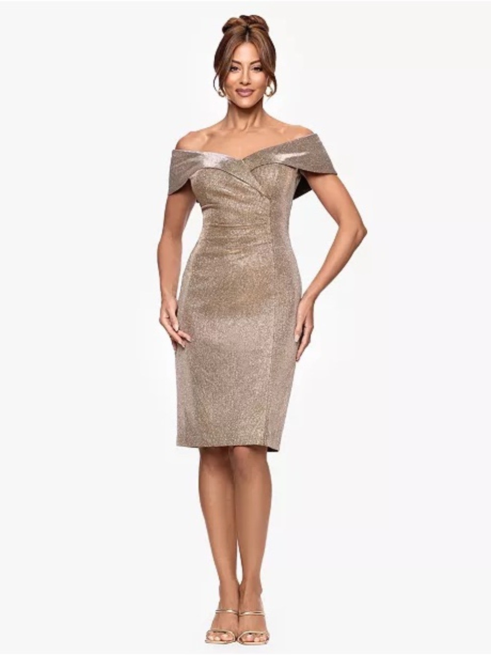 Xscape Women's Galaxy Ruched Off The Shoulder Short Dress size 14 NWT